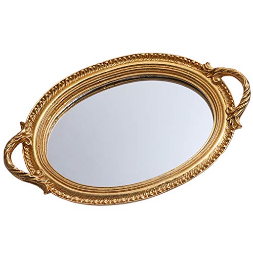 Tablettspiegel, ovale antike dekorative Spiegelplatte aus Harz, Parfümschale, Make-up-Aufbewahrungsbox, Schmuck-Aufbewahrungsbox, Service-Tablett