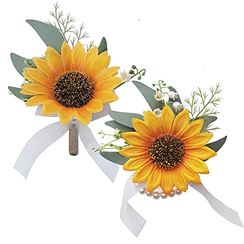 WEIERYUE Artificial Sunflower Boutonniere,Bride...