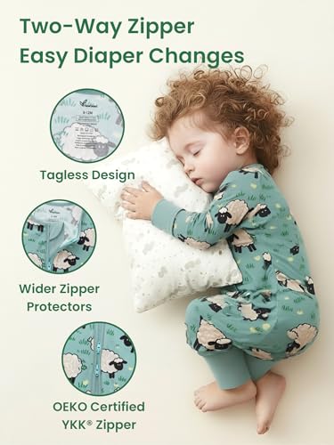 Image of Unisex Baby Bamboo Viscose Long Sleeve Romper, Cute Prints Zipper Footless Jumpsuit, Toddler One-Piece Outfits