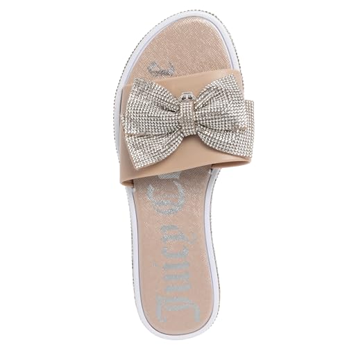 Image of Juicy Couture Women's Slide Sandals - Glitter Bling Open Toe Sparkle Flats - Dressy Summer Casual Footwear