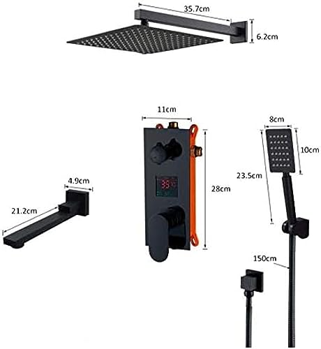 Robinet mitigeur de bain à numérique avec ensemble de robinets de douche noir mat 12'' - 3