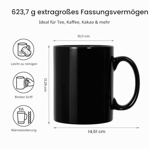 SHOWFULL 650ml Große tasse, glatte Keramik- Kaffeetassen, große Kapazität und Griff, für Büro, Zuhause, Schwarz – Ansicht 2