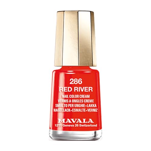 MAVALA - Mini Colors Red River 286 5 ml, Esmalte de Uñas Pequeño, Color Rojo Intenso, Minimiza la Evaporación, Formulados con Ingredientes Seleccionados, Práctico para Llevar