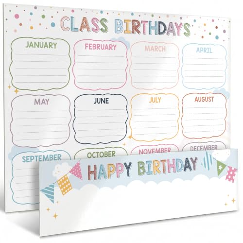 BEAWART Classroom Birthday Charts for Classroom, 2 Pack Rainbow Boho | Teacher Supplies Must Haves 2026 Decoration Back to School, Reusable Poster Bulletin Board for Kids Elementary Kindergarten