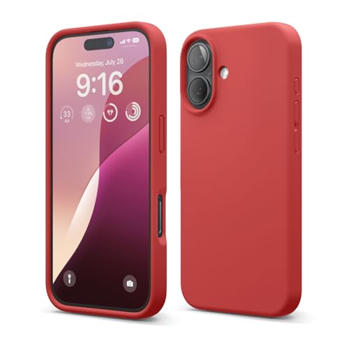 Image of elago Compatible with iPhone 16 Case, Premium Liquid Silicone Case, Full Body Protective Cover, Shockproof, Slim Phone Case, Anti-Scratch Soft Microfiber Lining, 6.1 inch (Red)