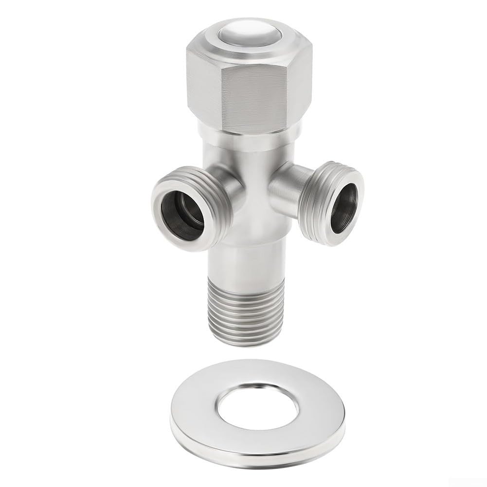 SiSinkal Stainless Steel 2-Way Double Angle Valve, 1/2 Inch Dual Outlet Water Connection Fitting for Bathroom Kitchen Plumbing, 90° Corner Shut-Off Valve with Brass Core