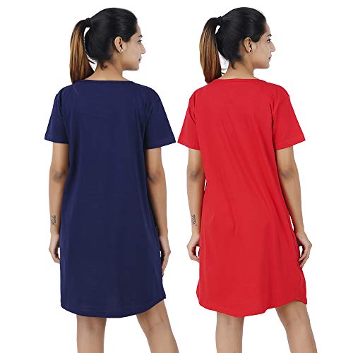 Image of Buy That Trendz Women's Long Tshirt Cotton Graphic Printed Knee Length Short Night Dress (Pack of 2)