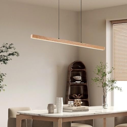Lampe suspendue linéaire LED en pierre et bois nordique à intensité variable
