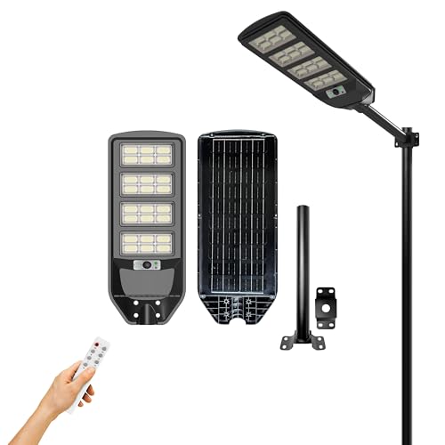 Image of Homehop Solar Light Outdoor Home Garden 300W Street Motion Sensor Night LED | Solar Street Light Outdoor Waterproof Automatic Wall Lamp for Road, Yard and Driveway with Pole (12000mAh, Cool White, ABS)