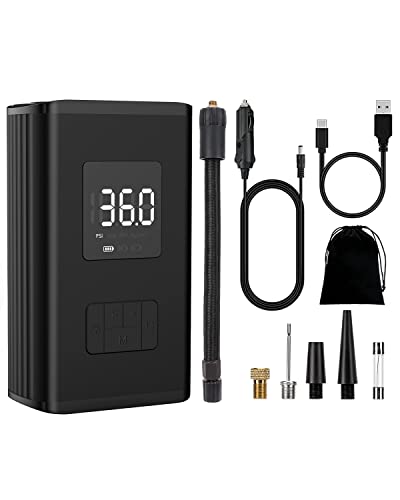 Portable Air Compressor for Car Tires - KOLTGOO Auto Cordless Tire Inflator with Digital Pressure Gauge, 150 PSI Tire Pump with Emergency LED Light, Air Pump for Car Tires Bicycle Pump
