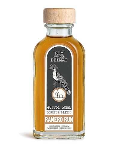 RAMERO Double Blend Rum Miniatur 40% (50ml) süß, fruchtige Note von Honig & Kokosnussraspeln 3 Jahre gereift, Mini zum Probieren, Tasting Geschenk - Ramero Rum World Spirits Award 2022 Gewinner