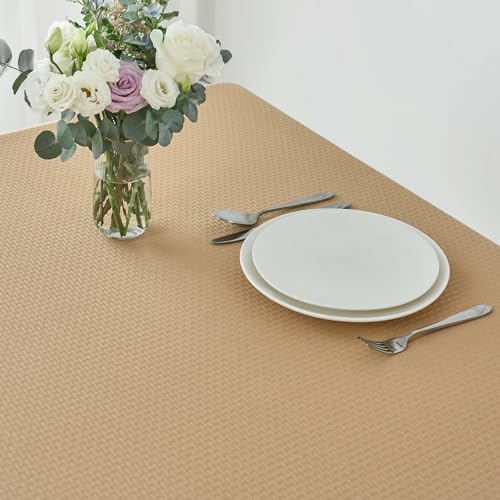 Image of maxmill Square Tablecloth Weaved Texture Stain Resistant Waterproof Wrinkle Resistant Washable Soft Table Cloth, Decorative Fabric Table Cover for Dining Room Dinner and Parties, 52 x 52 Inch, Beige