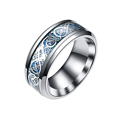 Anillo de oro de dragón con anillo de acero de plata dragón anillos de acero inoxidable anillos múltiples conjunto de anillos (saleH-Blue, 6), 6, hierro, sin gema, 6, Hierro, Sin piedras preciosas