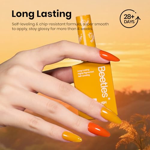 Image of Beetles Hema-Free Gel Polish Set - 6PCS 15ml Full Size Golden Hour Summer Gel Nail Polish Set, Burgundy Orange Dark Red Green Color Matching Bottles Soak Off UV LED DIY Home Salon Gift for Women