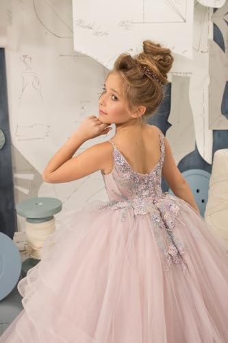 Clixsy Flower Girl Dress Tulle Appliques - V Neck Princess Pageant Dress Girls Prom Ball Gowns4