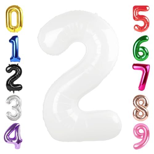 Image of 40 Inch White Number 2 Balloon Birthday Party Decorations for Men & Women