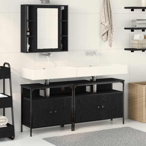 SooIarix Juego de muebles de lavabo para baño, 3 piezas, de madera con puertas, armario con espejo y espacio de almacenamiento, para baños modernos