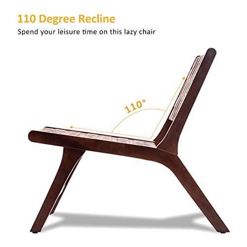 Idealismliving Woven Leather Accent Chair, Solid Wood Mid Century Modern Accent Chair, Ratten London Lazy Chair In Boho Style, Cognac Leather, For Living Room, Bedroom, Balcony, Patio(Brown) #TOP2