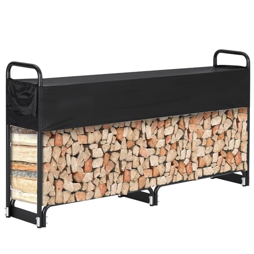 Garvee Firewood Rack Outdoor, 8 ft Firewood Rack with Cover for Fireplace Wood Storage, Firewood Holder for Outdoor/Indoor with Anti-Rust Coating and