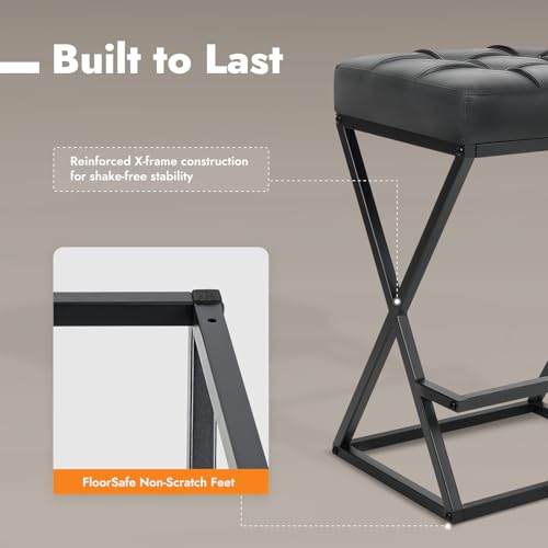 Image of Bar Stools Set of 3, 26 Inch Counter Height Stool Faux Leather Black