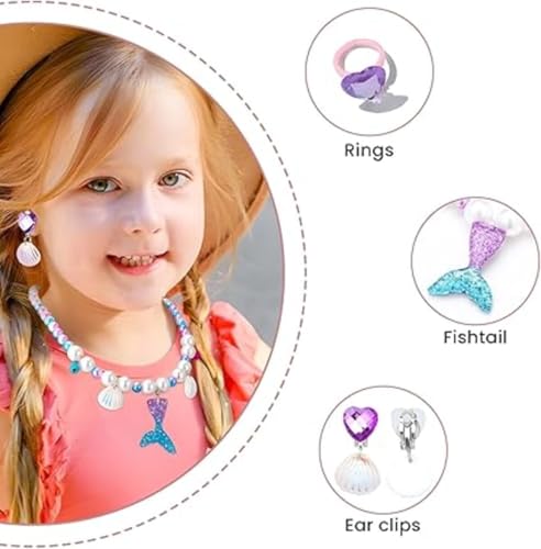 Image of FancyDressWale Mermaid Jewelry Kit Shell Necklace, Bracelet, Ring, Earrings, and Organza Bags - Perfect for Mermaid Party Costume Accessories. Cute Style, Plastic and Organza.