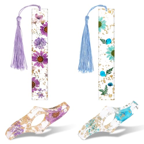 Page Holder for Thumb, Resin Dried Flower Bookmark Set, 4 Pcs