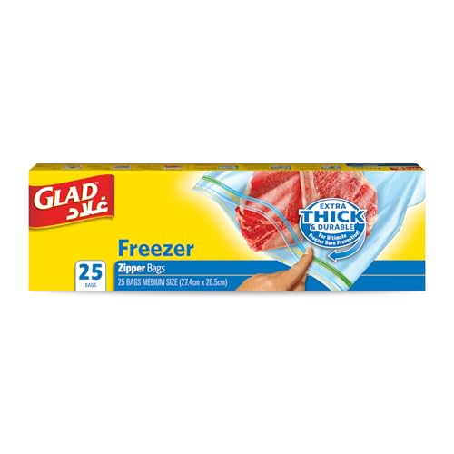 Glad Freezer Zipper Bags 25 Zipper Bag 27.4x26.5cm Extra Thick & Durable Microwave Safe Bags