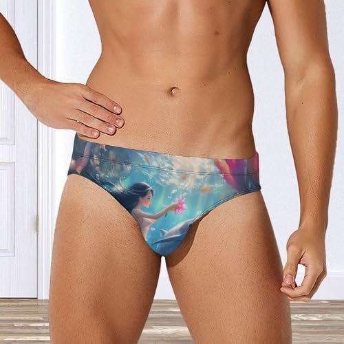 Mermaid and Whale Printed Swim Briefs for Men Sexy Bikini Swimwear Elastic Beach Trunks Bathing Suit2