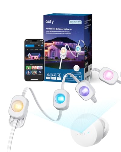 eufy Permanent Outdoor Lights S4, 3D Radar-Activated, 200ft with 144 LED Lights, Smart RGBWW for Christmas Decorations, AI Light Themes, Music Mode, Matter Support, IP67 Waterproof, Link with Cameras