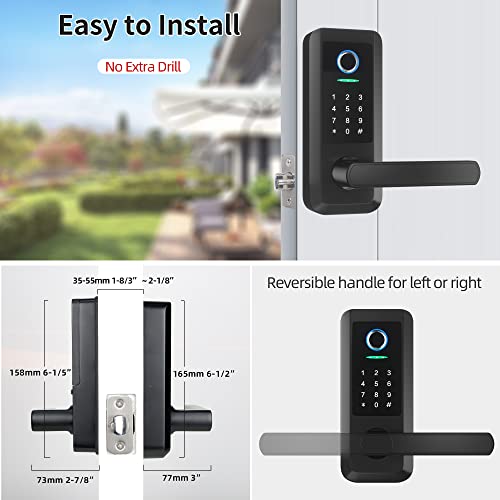 Bebasia Keyless Entry Door Lock, Smart Door Lock, Fingerprint Door Lock, Door Locks With Keypads, Bluetooth Wifi Door Locks,Electronic Digital Lock With Reversible Handle, Free App, Fobs, Code #TOP6