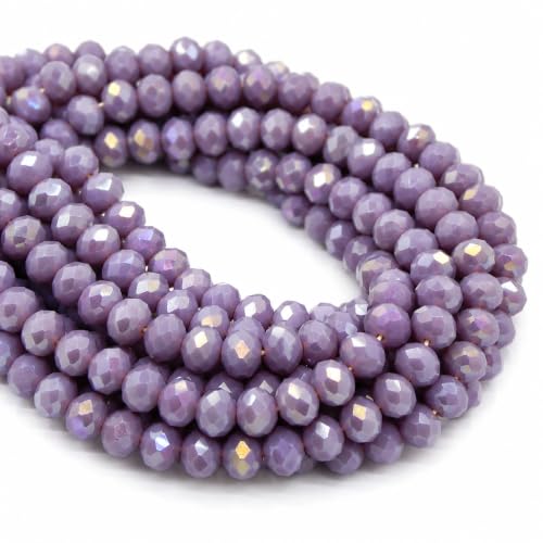 Perlin Czech Bohemian Crystal Glass Beads Faceted Rondelle 6mm 85 Pieces Round Loose Spacer 1 Strand Beads for DIY Jewelry Earrings Necklace Bracelet Key Chains Making (Purple Opaque)