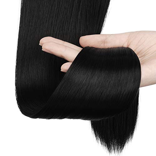 Sofeiyan Long Straight Ponytail Extension 24 Inch Wrap Around Ponytail Synthetic Hair Extensions Clip In Ponytail Hairpiece For Women, Natural Black #TOP2