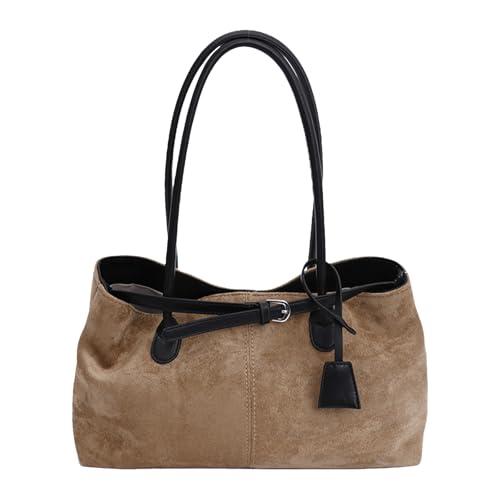 Suede Vintage Tote Bag Top Handle Handbag Large Belt Underarm Packs Shoulder Bag Work Casual Travel