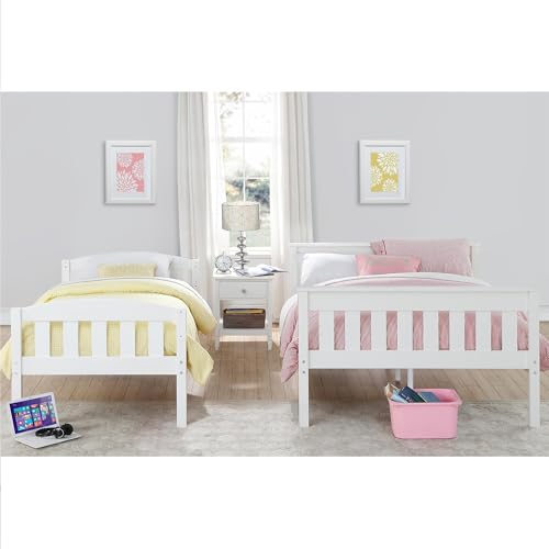 DHP Airlie Twin over Full Bunk Bed, White, Wood Construction, Converts to Twin/Full, 4-Step Ladder, Guard Rails