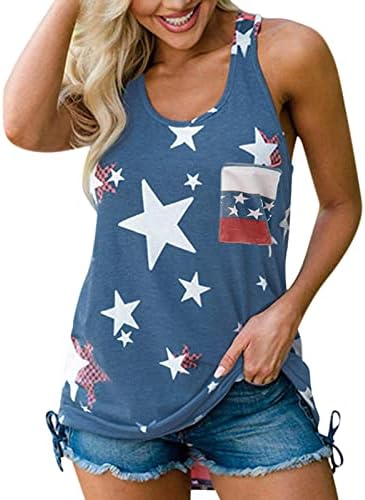 4Th of July Tops for Women Womens American Flag Tank Tops 4th of July Loose Sleeveless Stars Stripes Patriotic T Shirt American Flag Tank Blue