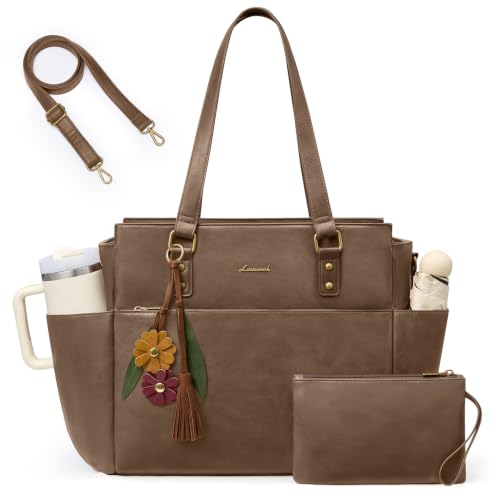 Image of LOVEVOOK Laptop Tote Bag for Women, Vintage Work Teacher Bag with Clutch