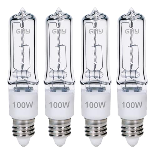 GMY JDE11 120V 100W T4 Mini Candelabra Base 1600lm 2800K Clear Dimmable JD E11 Halogen Light Bulbs 4Pack