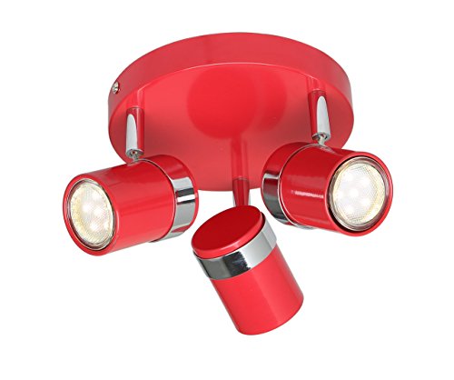 Home Stylish Round 3 Way Ceiling Light GU10 Spotlight LED Compatible (Red) by UKEW