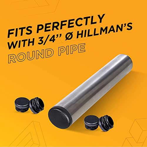 Prescott Plastics 3/4” (19.05mm) Outer Diameter Ribbed Plastic Hole Plugs, Round Black Metal Tubing End Caps, Strong Furniture Leg Inserts, Impact & Weather Resistant, Made in The USA - 50 Pack