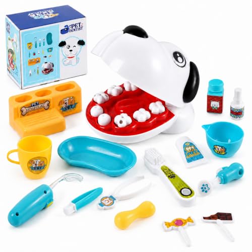 BABESIDE Dentist Play Set, 17-Piece Pet Doctor Kit for Kids Ages 3-5