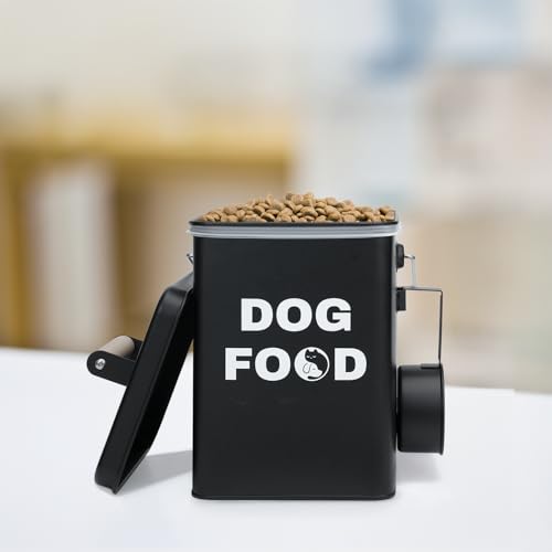 Set Von 2 Metall-Hundefutterbehältern-24,5x14,5cm&21,8x12cm, Schwarz Großer Niedliches Leckerli-Glas Mit Deckel, Inklusive Löffel und Hundespielzeug, Futterbehälter Haustiere Für Küchenarbeitsplatte