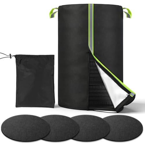 Image of Tire Cover for Storage, 420D Oxford Waterproof Up to 33in Tire Bag with Reflective Handles 4 Felt Pads, Fits 4 Tires Storage Bag W /Zipper & Drawstring Lock for UV Protection, Dirt-Resistant