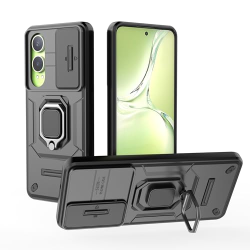 Image of TPU+PC Camshield Pro Case With Slide Camera Protection And Ring Stand Bumper Back Case Cover For OnePlus Nord CE 4 Lite 5G (Black)