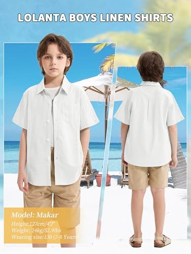 LOLANTA Boys Linen Shirt Short Sleeve Guayabera Shirts Button Down Textured Summer Outfits Beach Tops with One Pocket2