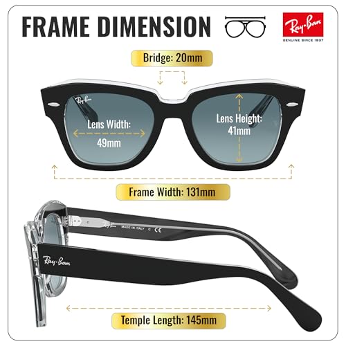 Image of Ray-Ban RB2186 STATE STREET Square Shaped Sunglasses for Women with Official RAYBAN Eyewear Kit