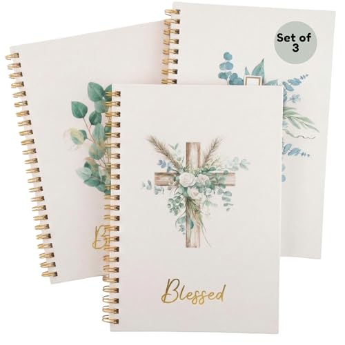 Highmark Collective Christian Notebook Set of 3 &ndash; Blessed & Botanical Spiral Journals for Women &ndash; 100 GSM Bible Study Supplies &ndash; Floral Lined Notebooks for Prayer Journal, Sermon Notes & Devotionals