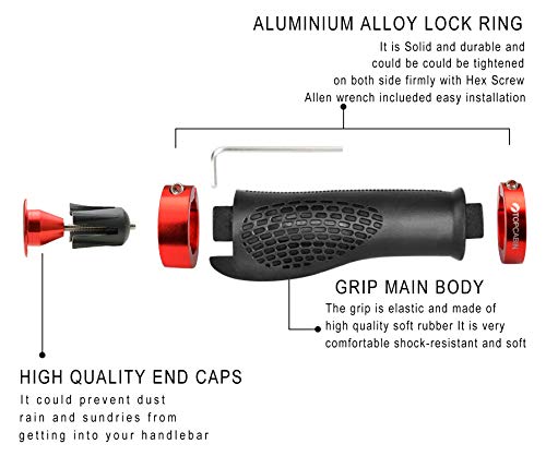Image of TOPCABIN Ergonomic Bike Grips - Widen Holding Rubber Grips with Aluminum LockGrips for Mountain & Road Bikes