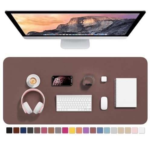 Hsurbtra Desk Pad, 35.5" x 17" PU Leather Desk Mat, XXL Extended Mouse Pad, Waterproof Desktop Blotter Protector, Non-Slip Ultra Thin Large Laptop Keyboard Writing Mat for Office Home, Dark Oak