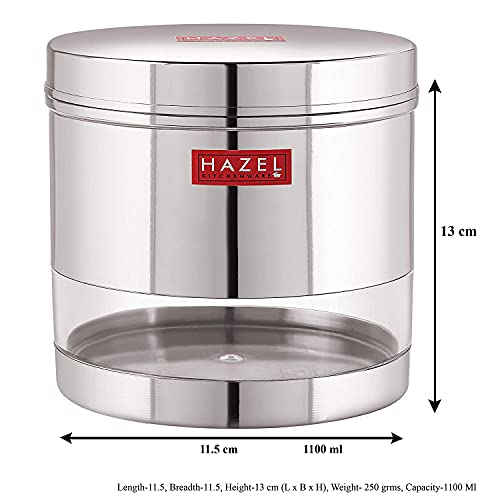 Image of HAZEL Stainless Steel Transparent Wide Mouth See Through Container, Silver, 1 PC, 1100 Ml