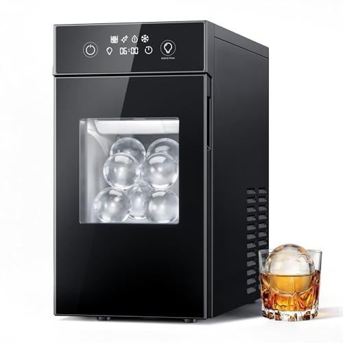 ICEVIVAL 2.4" Ice Ball Maker，50 pcs/24H,2 pcs in 60 Mins, Slow-Melting Crystal Ball Sphere ice Maker with Self-Cleaning, Countertop Clear Ice Maker for Whiskey（Black）